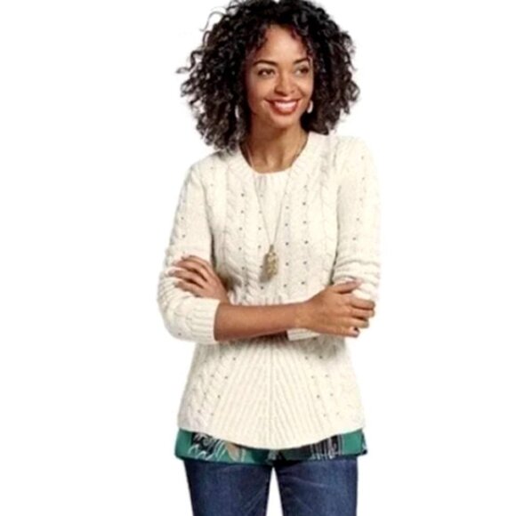 CAbi Style 3157 Cable Knit Pullover Sweater XS Cream 16D - Picture 1 of 9